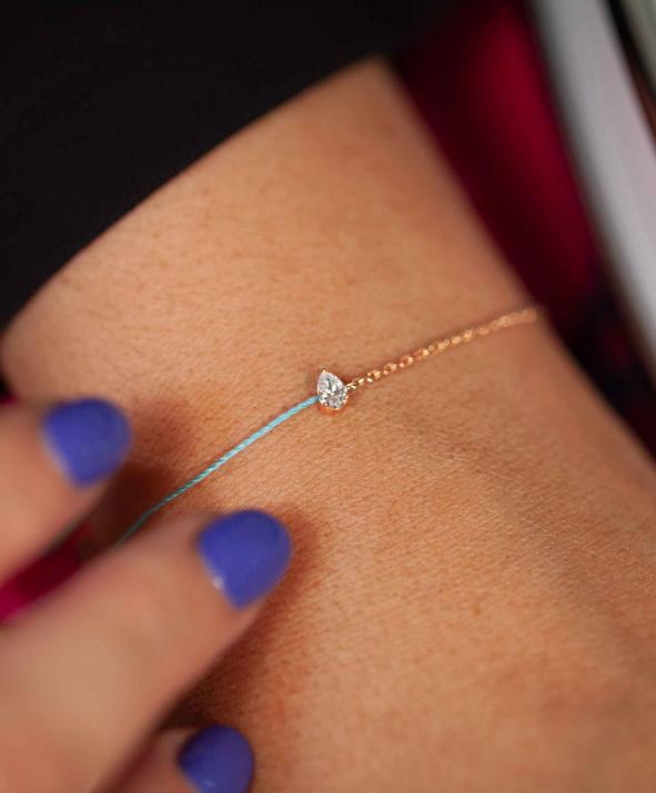 String-Chain Bracelet For Women with 0.20ct Pear Diamond in Rose Gold Prong Setting - Redline - 0++