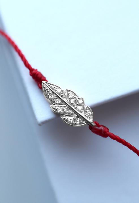 String Bracelet For Women with 0.035ct Round Diamond in White Gold Pavé Setting - Redline - 0++