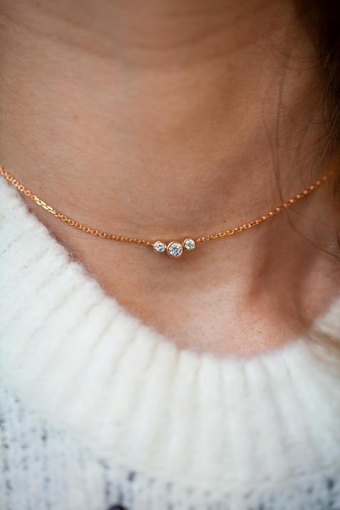 Chain Necklace For Women with 0.20ct Round Diamond in Rose Gold Bezel Setting - Redline - 0++