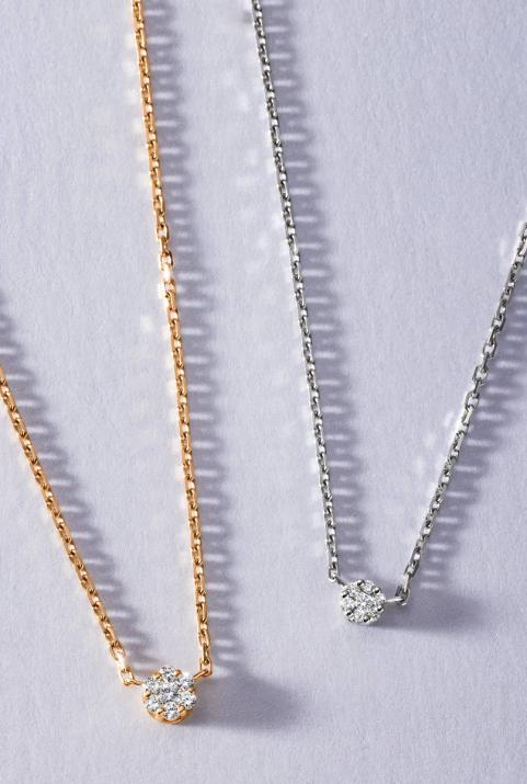 Chain Necklace For Women with 0.05ct Round Diamond in Rose Gold Cluster Setting - Redline - 0++