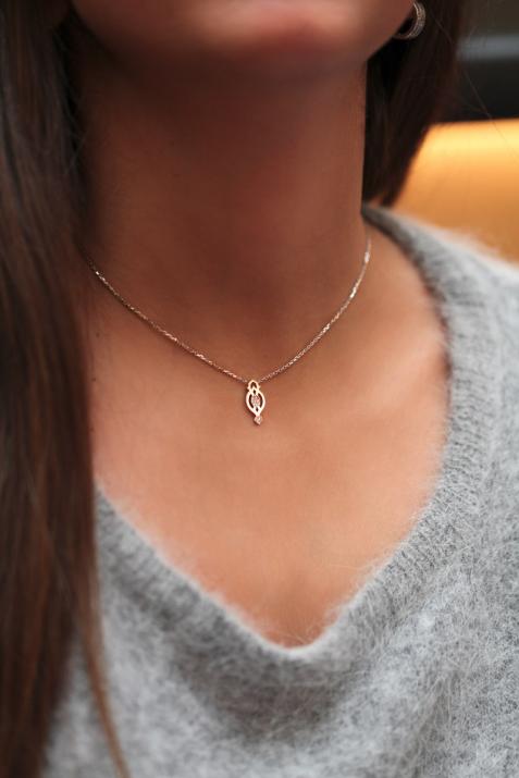 Chain Necklace For Women with 0.05ct Round Diamond in White Gold Pavé Setting - Redline - 0++