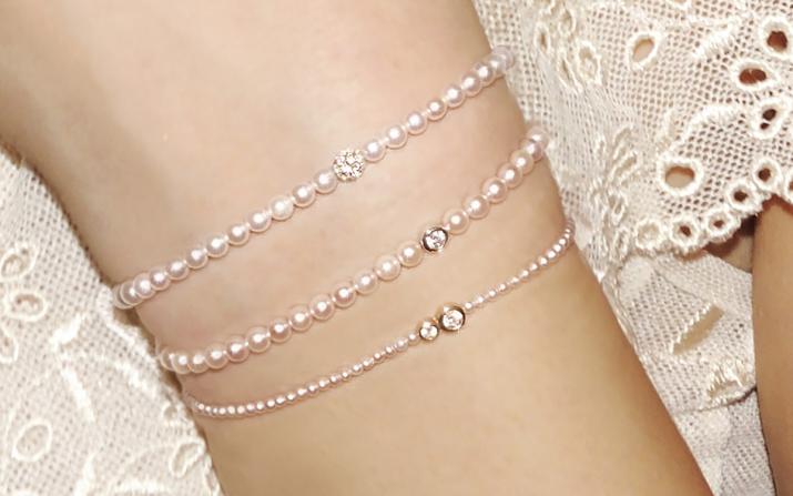 String Pearl Bracelet For Women with 0.19ct Round Diamond in Yellow Gold Prong Setting - Redline - 0++