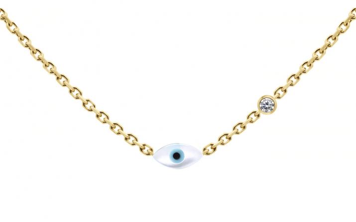 Chain Necklace For Women with 0.05ct Round Diamond in Yellow Gold Bezel Setting - Redline