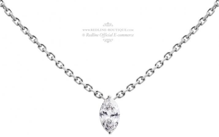 Chain Necklace For Women with 0.10ct Marquise Diamond in White Gold Prong Setting - Redline