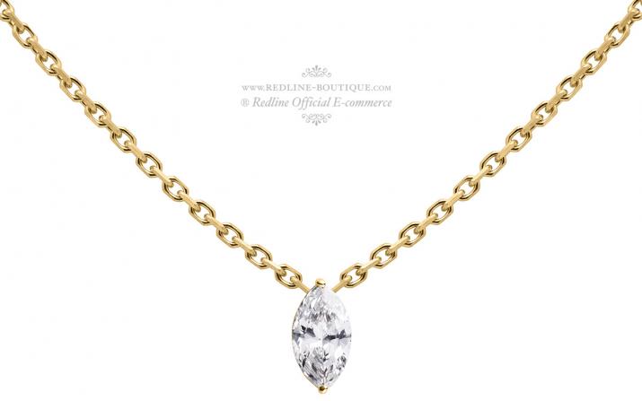Chain Necklace For Women with 0.10ct Marquise Diamond in Yellow Gold Prong Setting - Redline