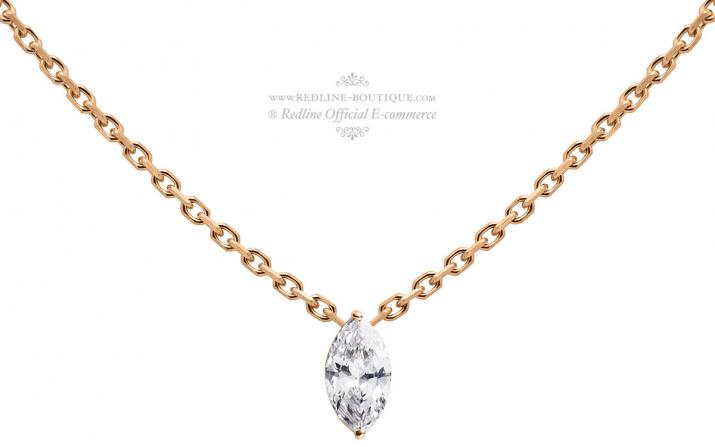 Chain Necklace For Women with 0.20ct Marquise Diamond in Rose Gold Prong Setting - Redline