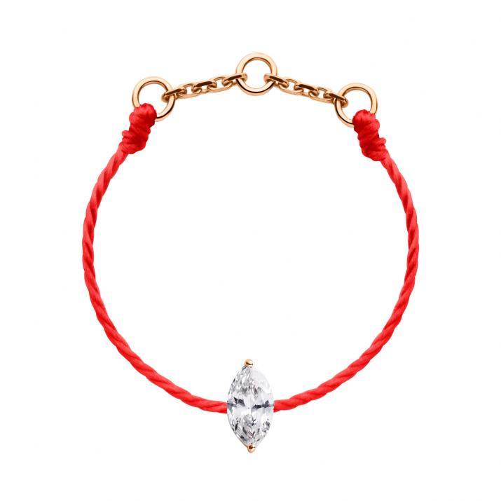 String Ring with 0.10ct Marquise Diamond in Rose Gold Prong Setting - Redline - 0++