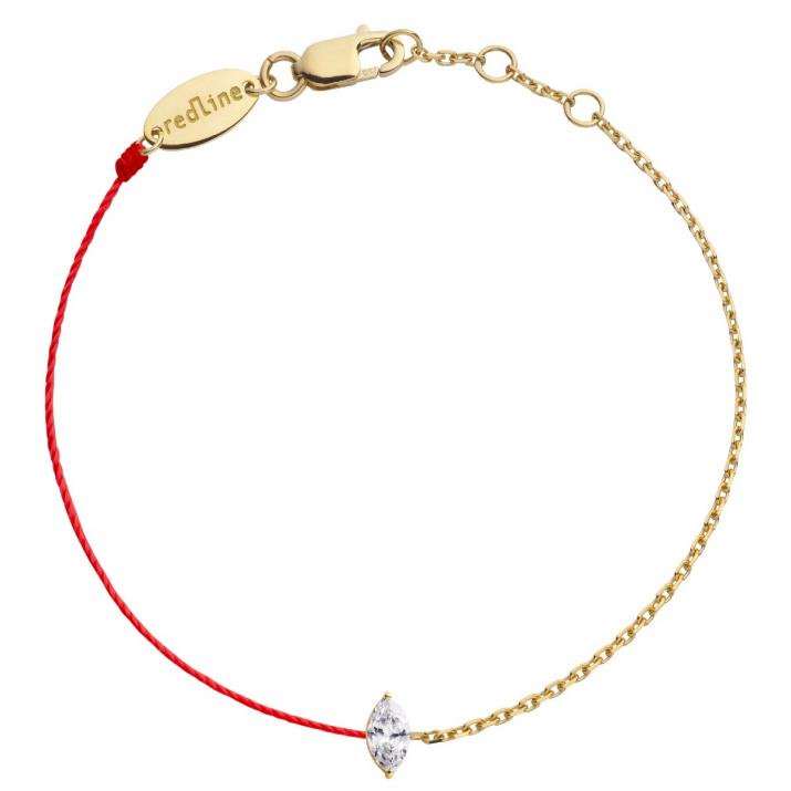 String-Chain Bracelet For Women with 0.10ct Marquise Diamond in Yellow Gold Prong Setting - Redline - 0++