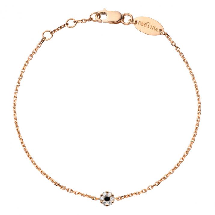 Chain Bracelet For Women with 0.06ct Round Black Diamond in Rose Gold Cluster Setting - Redline