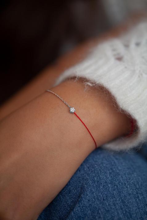 Chain Bracelet For Women with 0.05ct Round Diamond in White Gold Prong Setting - Redline - 0++