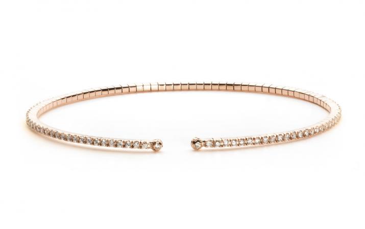 Bangle Bracelet with 0.91ct Round Black Diamond in Rose Gold Prong Setting - Redline - 0++