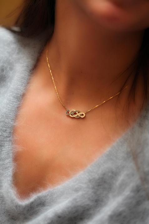 Pour Toujours Black and White diamond yellow gold chain necklace - Redline