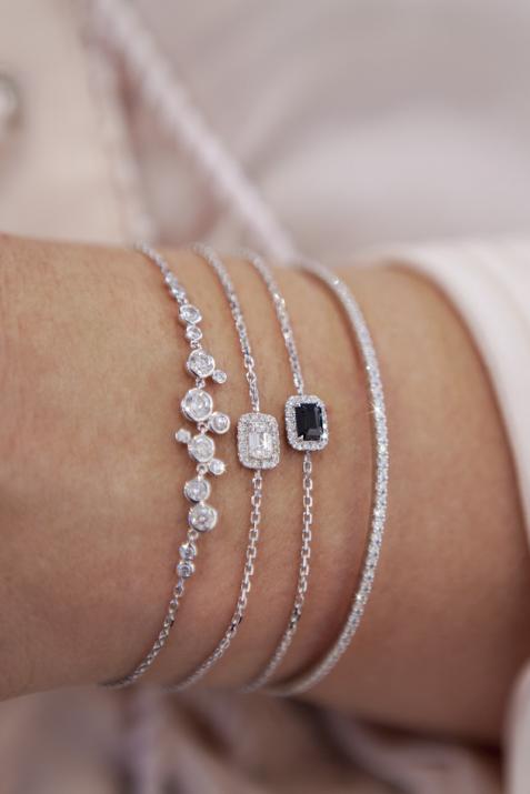 Chain Bracelet For Women with 0.05ct Princess Diamond in White Gold Prong Setting - Redline - 0++