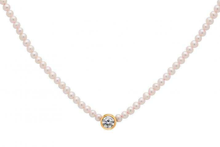 Women necklace Diamond & Pearl Pure (S) Yellow gold - Redline - 0++