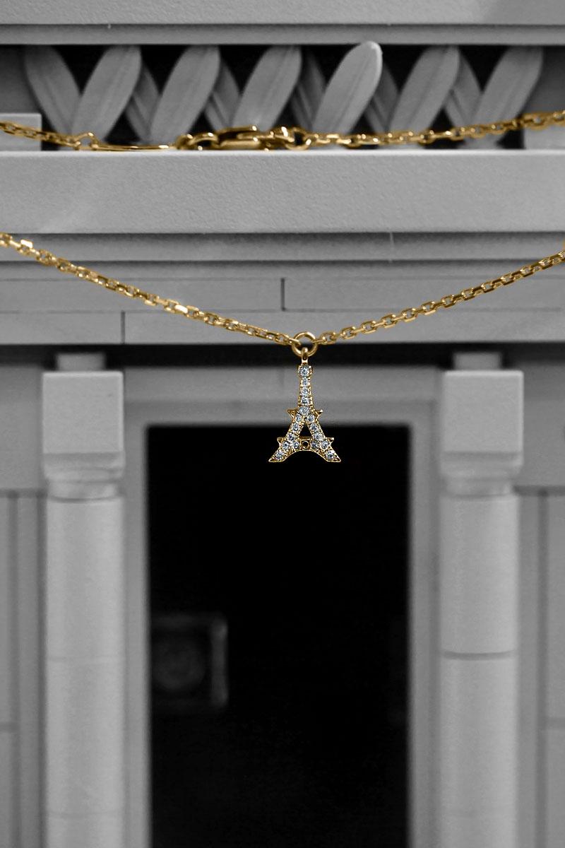 Genuine 14K gold solid Torre Eiffel pendant necklace set, stamped Au58 –  Spainjewelry