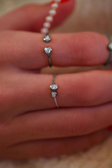 String Ring with 0.15ct Round Diamond in Black Gold Bezel Setting - Redline - 0++