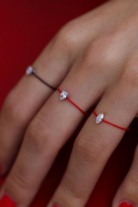 String Ring with 0.10ct Marquise Diamond in Rose Gold Prong Setting - Redline - 0++