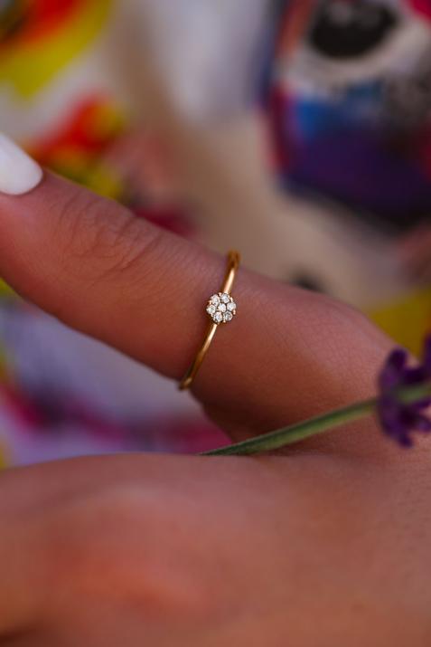 Bangle Ring with 0.05ct Round Diamond in Rose Gold Prong Setting - Redline - 0++