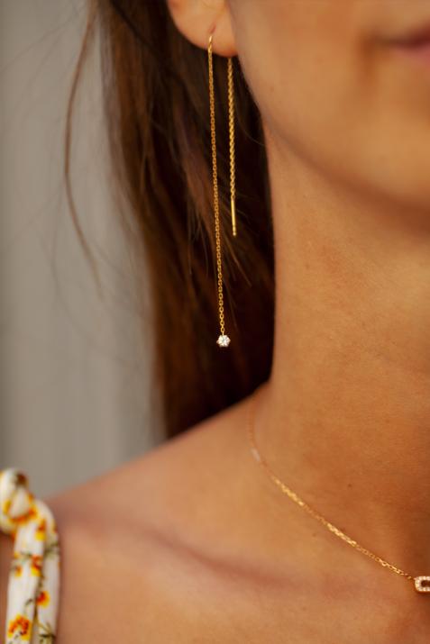 Earrings with 0.20ct Diamond in Yellow Gold Prong Setting - Redline - 0++