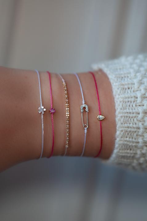 String Bracelet For Women with 0.029ct Round Diamond in White Gold Pavé Setting - Redline - 0++