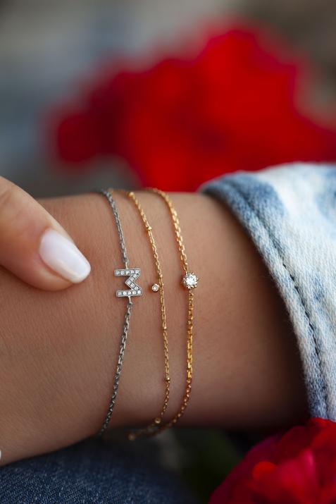 Chain Bracelet with Diamond Letter in White Gold - Redline - 0++