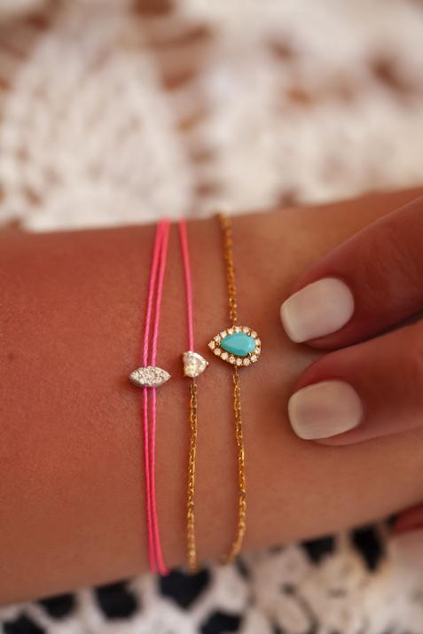 Chain Bracelet For Women with 0.07ct Pear Diamond in Yellow Gold Prong Setting - Redline - 0++