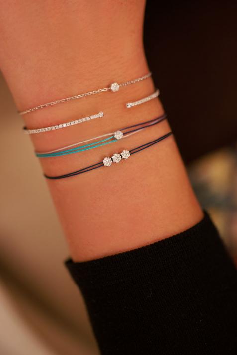 Multistring Bracelet For Women with 0.30ct Round Diamond in Yellow Gold Cluster Setting - Redline - 0++