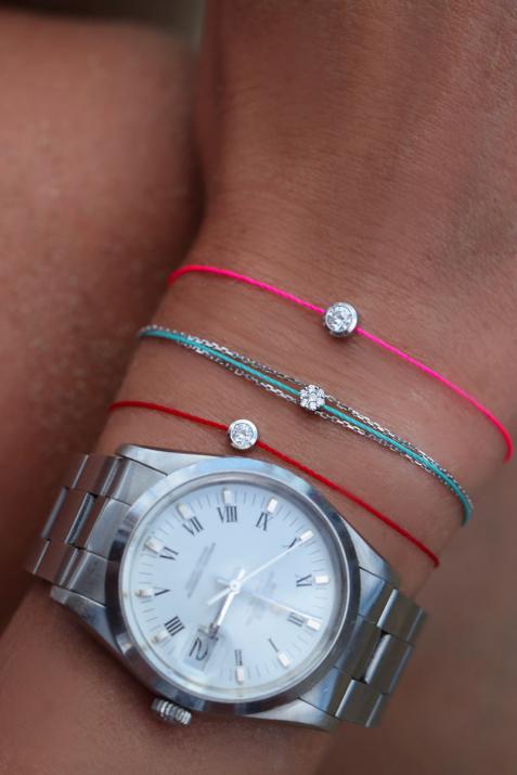 String Bracelet For Women with 0.05ct Round Diamond in White Gold Cluster Setting - Redline - 0++