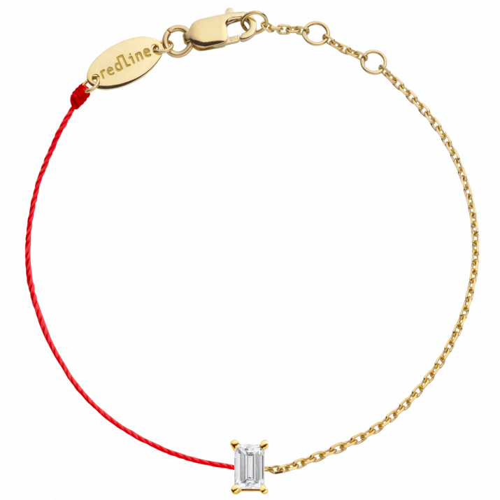 String-Chain Bracelet For Women with 0.10ct Princess Diamond in Yellow Gold Prong Setting - Redline - 0++