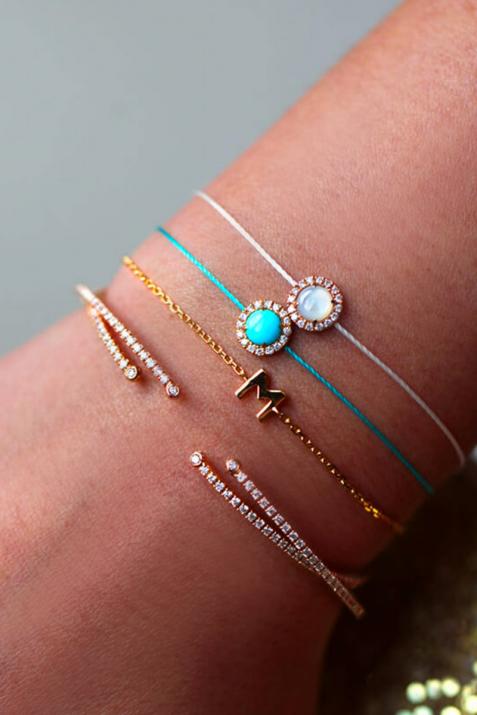 String Bracelet For Women with 0.085ct Round Diamond in Yellow Gold Prong Setting - Redline - 0++