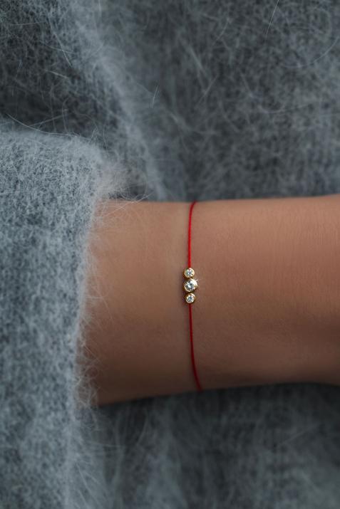 String Bracelet For Women with 0.20ct Round Diamond in Rose Gold Bezel Setting - Redline - 0++