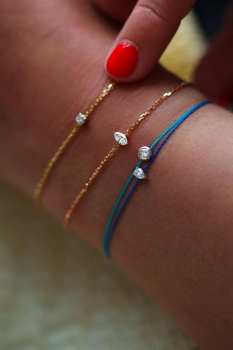 Chain Bracelet For Women with 0.10ct Marquise Diamond in Rose Gold Prong Setting - Redline - 0++