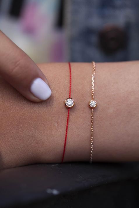 Bracelet fil avec diamant 0.20 carat serti clos or rose - Redline - 0++