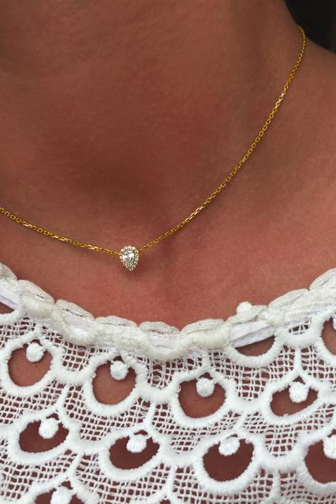 Chain Necklace For Women with 0.34ct Pear Diamond in Yellow Gold Prong Setting - Redline - 0++