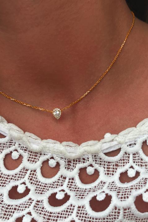 Chain Necklace For Women with 0.34ct Pear Diamond in Rose Gold Prong Setting - Redline - 0++