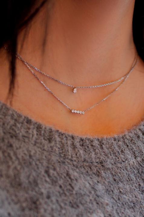 Chain Necklace For Women with 0.07ct Round Diamond in White Gold Prong Setting - Redline - 0++