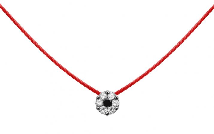 String Necklace For Women with 0.06ct Round Diamond in Black Gold Cluster Setting - Redline - 0++