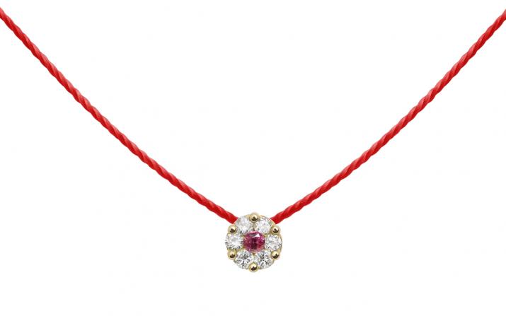 String Necklace For Women with 0.05ct Round Diamond in Yellow Gold Cluster Setting - Redline - 0++