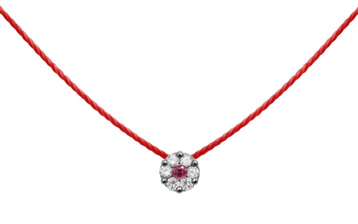 String Necklace For Women with 0.05ct Round Diamond in Black Gold Cluster Setting - Redline - 0++