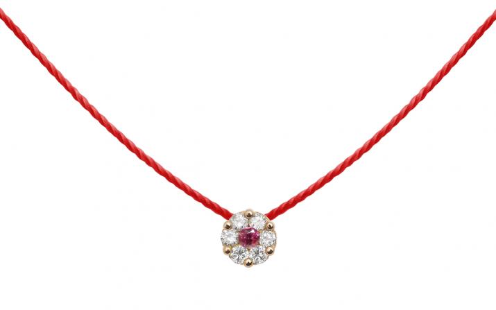 String Necklace For Women with 0.05ct Round Diamond in Rose Gold Cluster Setting - Redline - 0++
