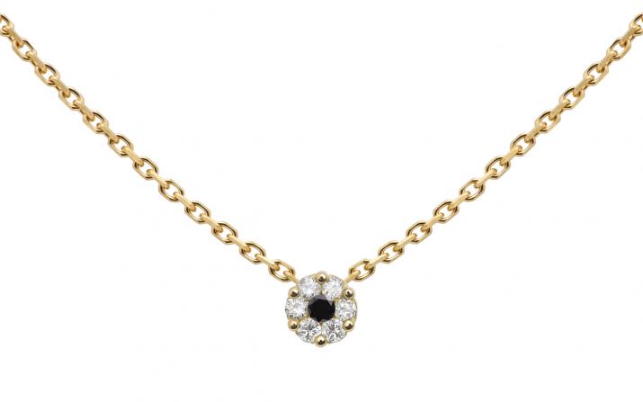 Chain Necklace For Women with 0.06ct Round Diamond in Yellow Gold Cluster Setting - Redline