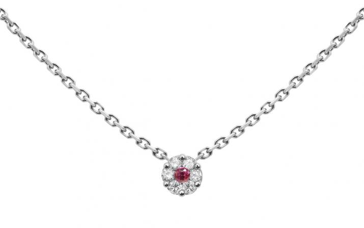 Chain Necklace For Women with 0.05ct Round Diamond in White Gold Cluster Setting - Redline - 0++