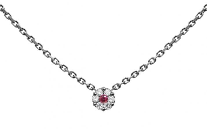 Chain Necklace For Women with 0.05ct Round Diamond in Black Gold Cluster Setting - Redline - 0++