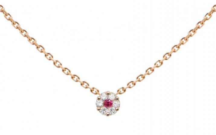Chain Necklace For Women with 0.05ct Round Diamond in Rose Gold Cluster Setting - Redline - 0++
