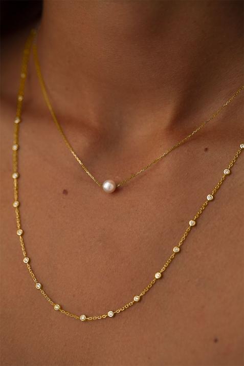 Chain Necklace For Women with Pearl in Yellow Gold - Redline - 0++