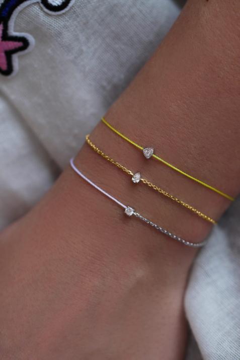 Chain Bracelet For Women with 0.10ct Pear Diamond in Yellow Gold Prong Setting - Redline - 0++