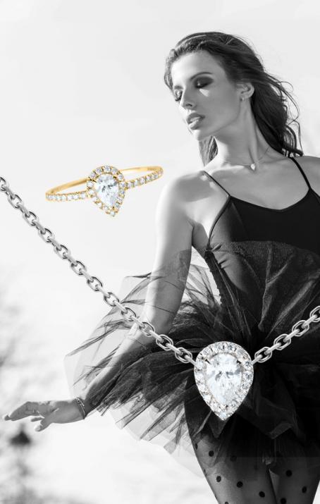 Chain Necklace For Women with 0.34ct Pear Diamond in White Gold Prong Setting - Redline - 0++