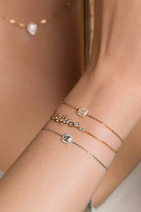 Chain Bracelet For Women with 0.62ct Round Diamond in Yellow Gold Bezel Setting - Redline - 0++