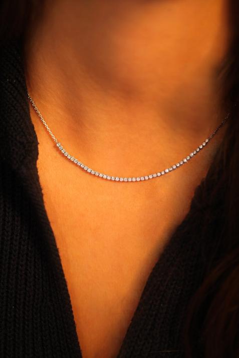 Chain Necklace For Women with 0.84ct Round Diamond in White Gold Prong Setting - Redline - 0++