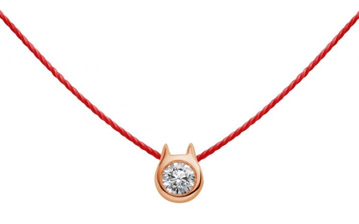 Mini Pure diamond thread necklace set in the shape of a cat in rose gold - Redline